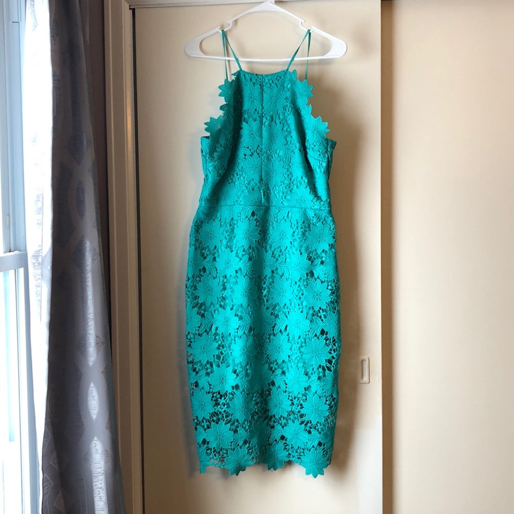 Bisou Bisou teal lace halter dress